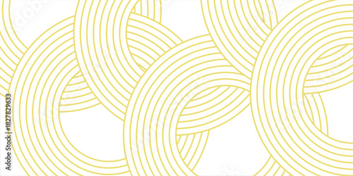 Doodle banner with yellow ramen pattern on white background. Wave abstract pattern.