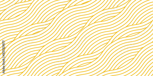 Yellow instant noodle, pasta and spaghetti texture with geometric wavy lines. Ramen, pasta vector pattern. Background abstract food illustration