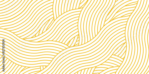 Yellow instant noodle, pasta and spaghetti texture with geometric wavy lines. Ramen, pasta vector pattern. Background abstract food illustration