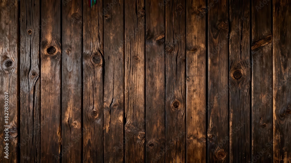 Naklejka premium Dark rich vertical wooden planks form a textured background surface