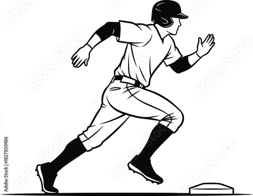 Baseball Player Running Toward Base A Dynamic Black and White Illustration
