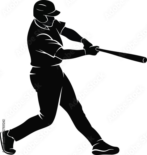 Dynamic silhouette of a baseball player taking a powerful swing at the ball, embodying the intensity and precision of the sport in a vector illustration