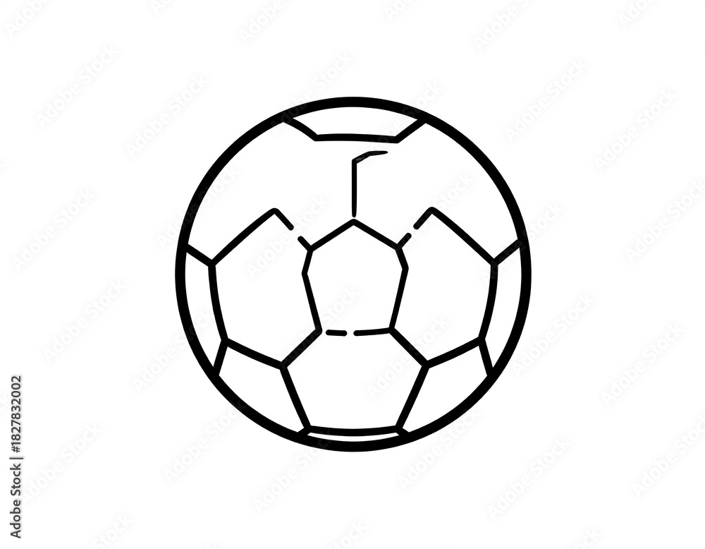 Fototapeta premium Black and white illustration of a round ball, typically used in a sport, with its panels clearly outlined