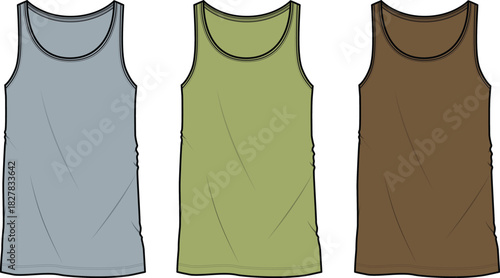 Vector Three sleeveless tank dresses in different colors standing side by side for fashion and design purposes