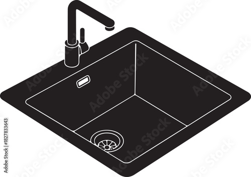 Kitchen sink silhouette isometric view vector illustration