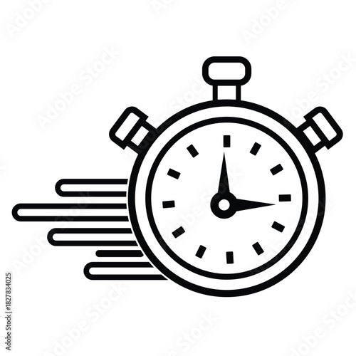 Outline icon of a fast-moving stopwatch with motion lines symbolizing speed, efficiency, and urgency