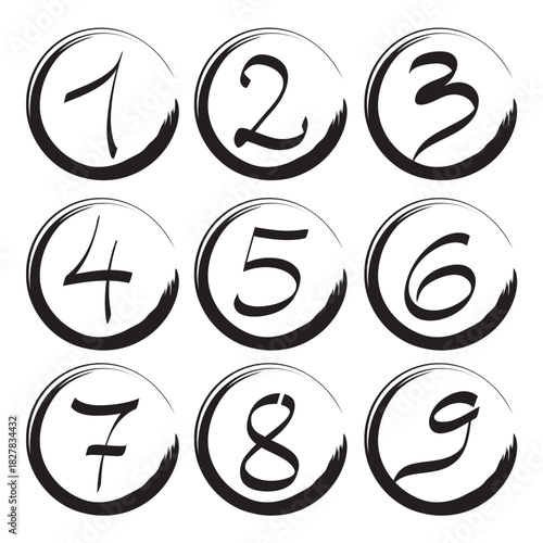 Ensemble d'Icônes Chiffres de 1 à 9 Numéros pour Design Logos Vecteur Noir et Blanc