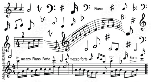 Musical Notes Vector Illustration Compilation for Creative Graphic Designs and Artistic Projects