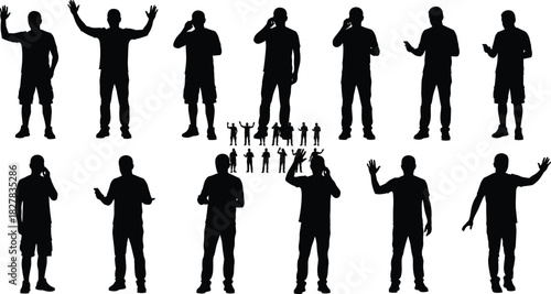 Full-Body Silhouettes of Diverse People Waving, Talking on Phone, and Gesturing in Dynamic Poses for Graphic Design, Crowd Scenes, and Digital Backgrounds