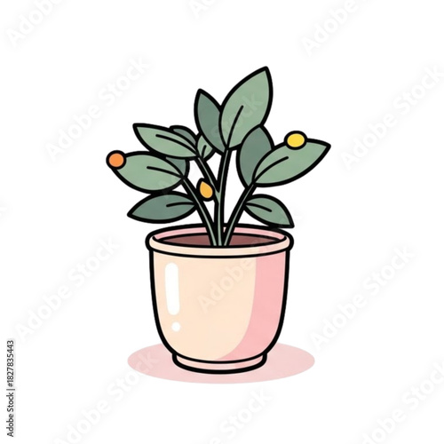 Charming potted plant with delicate leaves and bright berries, perfect for adding a touch of nature to any space, bringing a fresh, vibrant feel to your designs
