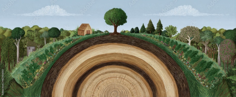 Naklejka premium The detailed international day of forests tree ring illustration reveals nature’s vibrant growth and enduring history