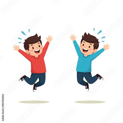 Cheerful Boys Jumping in Joy - Excitement, Energy, and Happiness