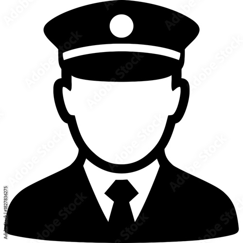 Minimalistic black silhouette of train driver