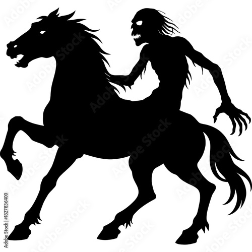 Black silhouette of nuckelavee on white background