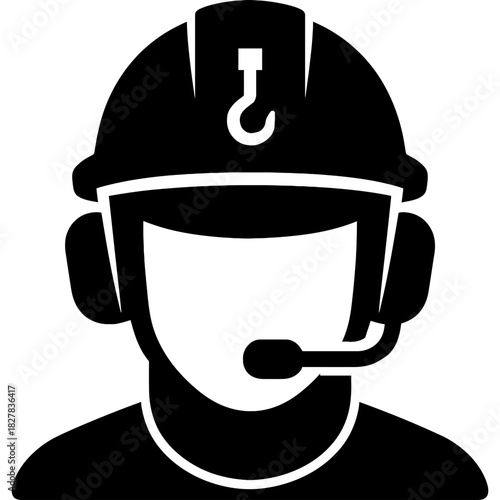 Minimalistic crane operator silhouette in black