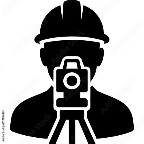 Minimalistic black silhouette of surveyor head