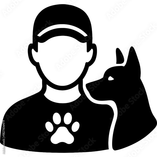 Black vector silhouette of dog trainer head