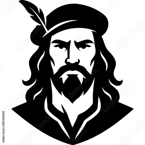 Minimalistic black silhouette of epic bard head