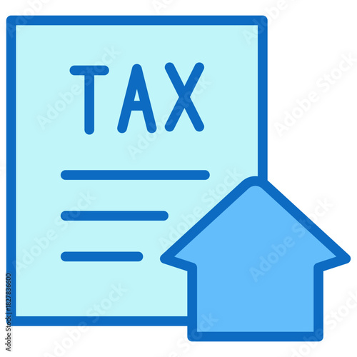 Property Tax Blue Fill Icon Design Vector - Tax document with a house, representing property tax, financial report, or real estate cost