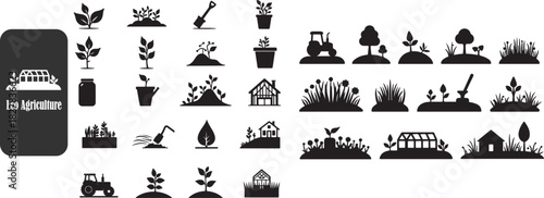 Eco Agriculture, Soil Care, Natural Crop Silhouette Vector Set.eps