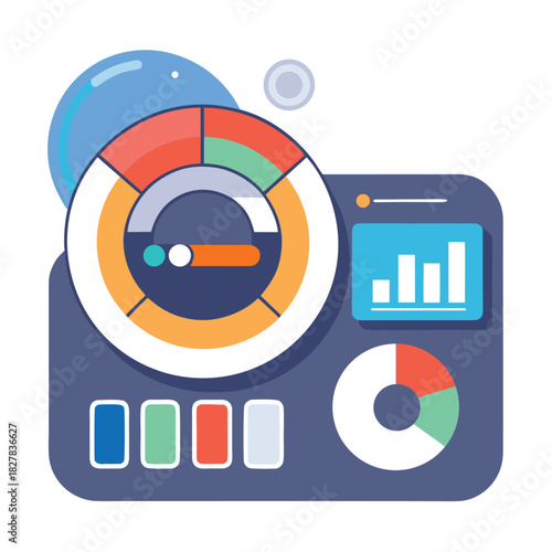 Analytics Control Panel with Gauge and Charts