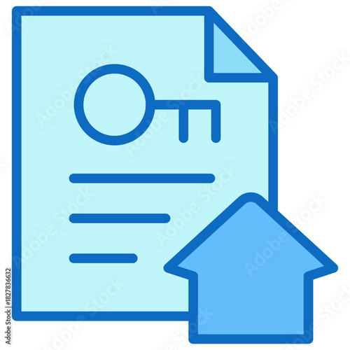 Property Document Blue Fill Icon Design Vector - Paper document with a small house, representing property ownership, agreement, or housing contract