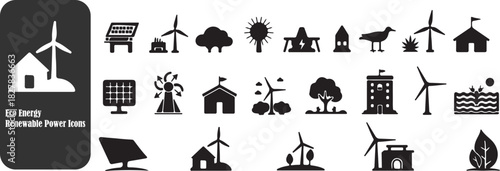 Eco Renewable Energy Icon Bundle – Solar, Wind, Hydro, Clean Power Vector Set