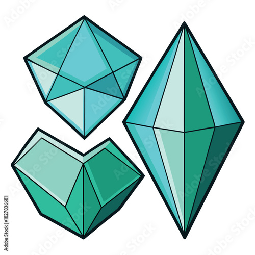 Teal Geometric Crystal Gems Vector Collection
