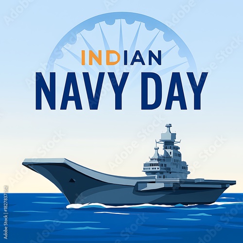 Indian navy day celebration with aircraft carrier illustration