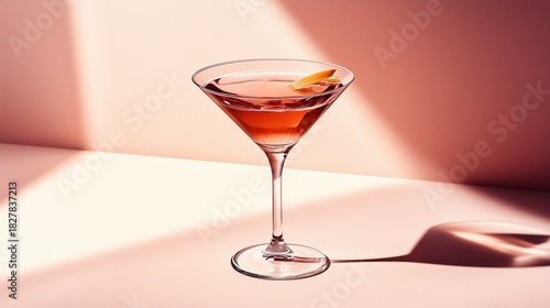 Stylish Coral Cocktails on Pastel Background with Shadows
