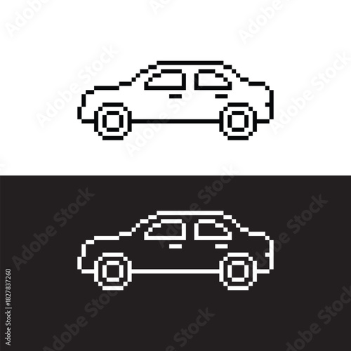 black and white pixel art car auto  8 bit vector icon art for computer game