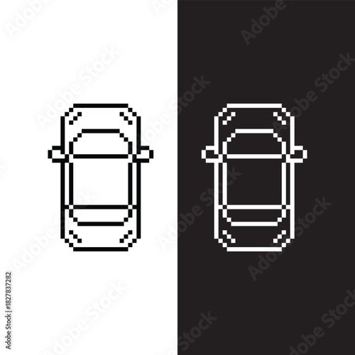 black and white pixel art car auto  8 bit vector icon art for computer game