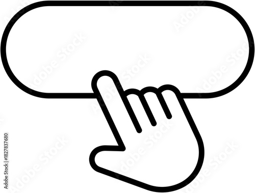 Simple Short Line CTA Rounded Rectangle Button with Hand Click Cursor Icon Symbol Sign in Outline Line Art Style