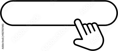 Simple Longer CTA Rounded Rectangle Button with Hand Click Cursor Icon Symbol Sign in Outline Line Art Style