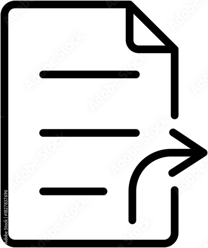 Black Transfer Forward File Doc Icon Symbol Sign in Clean Simple Outline Line Art Style