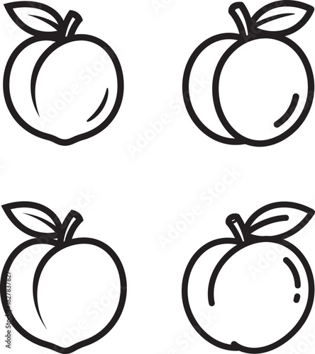 Four hand drawn peach illustrations on white background in simple style