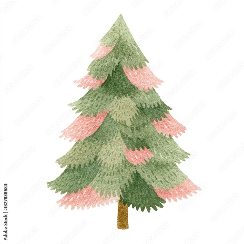 Fototapeta premium Whimsical watercolor evergreen tree illustration.