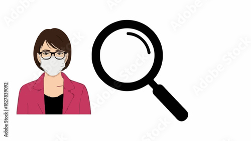 Woman in Mask with Magnifying Glass Illustration for Investigation and Protection