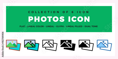 Collection of 6 Versatile Photo Icons. Flat. Linear. Glyph. and Dual Tone Styles