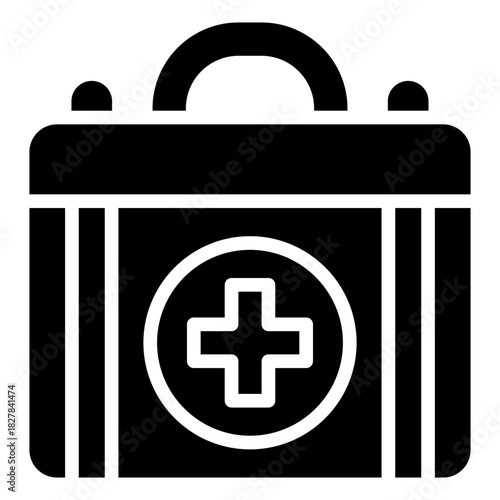 First Aid Kit Glyph Black Silhouette Icon Design Vector - medical first aid box symbolizing emergency care, safety, and preparedness