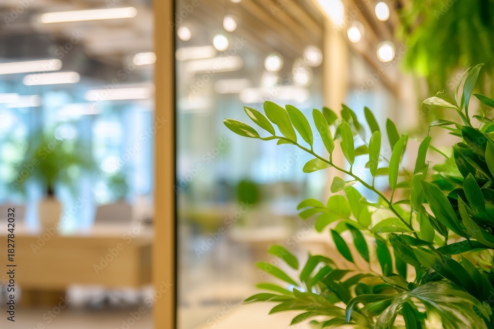 Naklejka premium Green Plant in Bright Modern Eco-Friendly Office