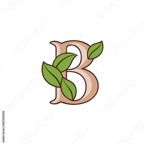 B Letter Logo with Leaves Botanical Monogram Design