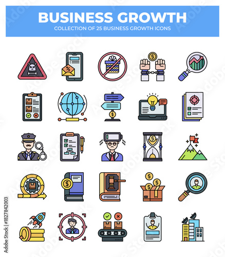 Collection of Business Growth Icons: Strategy. Finance. and Marketing