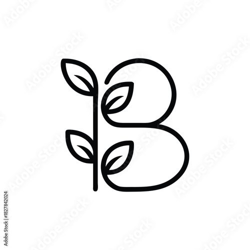 B Letter Logo with Leaves Botanical Monogram Design