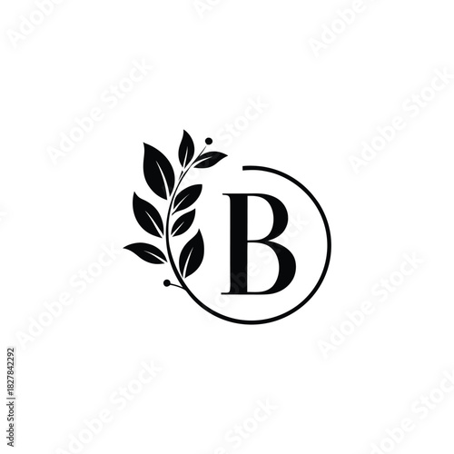 B Letter Logo with Leaves Botanical Monogram Design