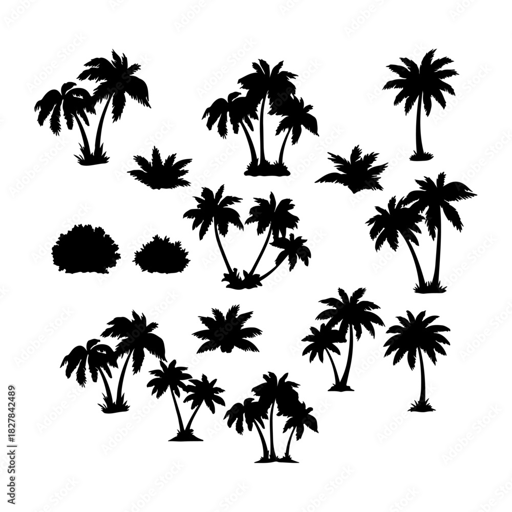 Obraz premium Tropical palm trees set silhouettes pack