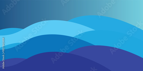 This vibrant abstract image features layered, flowing blue waves in various shades, creating a tranquil and dynamic visual effect.