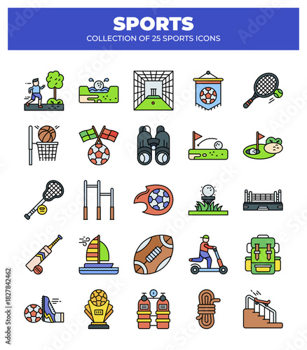 Collection of 25 Sports Icons. A Vibrant Guide to Summer and Extreme Sports