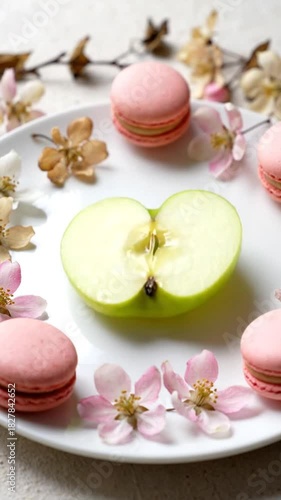 Wallpaper Mural Granny Smith Apple Slice Gracefully Falling onto a White Plate, a High Angle Food Shot Torontodigital.ca