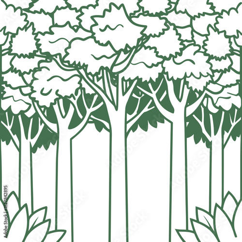 Stylized Forest Canopy and Tree Trunks Outline trees